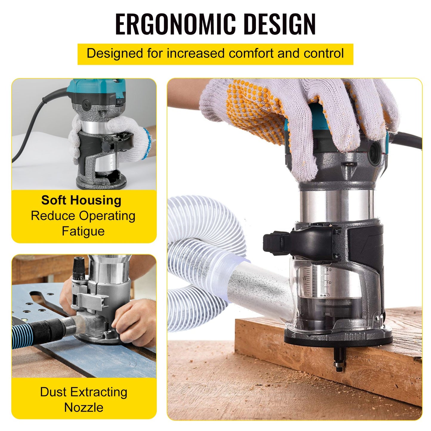 Router tool, 710W wood router, router for woodworking with three milling sleeves, wood milling tool with fixed base, woodworking router with aluminum shell and 13000 - 33000 rpm rotation speed
