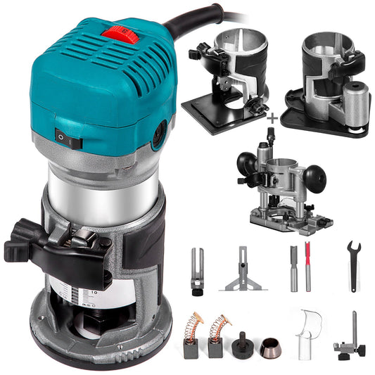 6.5Amp 1-1/4 HP Wood Router Tool Kit Max Torque 30,000 RPM Variable Speed Compact Router Kit with Fixed Base, Plunge Base, Tilt Base and Offset Base