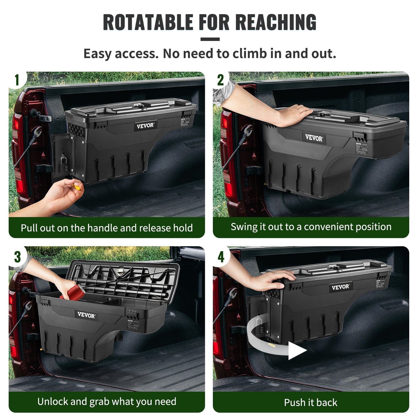 Aufbewahrungsbox für die Ladefläche, verschließbarer Deckel, wasserdichter ABS-Radkasten-Werkzeugkasten 6,6 Gal/20 L mit Passwort-Vorhängeschloss, kompatibel mit Dodge Ram 1500 2019-2021, Fahrerseite, Schwarz
