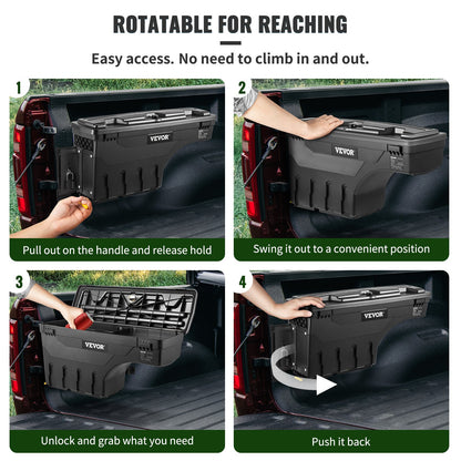 Aufbewahrungsbox für die Ladefläche, verschließbarer Deckel, wasserdichter ABS-Radkasten-Werkzeugkasten 6,6 Gal/20 L mit Passwort-Vorhängeschloss, kompatibel mit Dodge Ram 1500 2019-2021, Fahrerseite, Schwarz