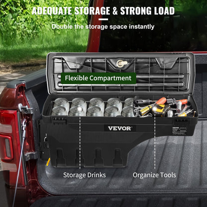 Aufbewahrungsbox für die Ladefläche, verschließbarer Deckel, wasserdichter ABS-Radkasten-Werkzeugkasten 6,6 Gal/20 L mit Passwort-Vorhängeschloss, kompatibel mit Dodge Ram 1500 2019-2021, Fahrerseite, Schwarz