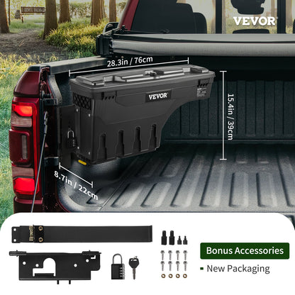 Aufbewahrungsbox für die Ladefläche, verschließbarer Deckel, wasserdichter ABS-Radkasten-Werkzeugkasten 6,6 Gal/20 L mit Passwort-Vorhängeschloss, kompatibel mit Dodge Ram 1500 2019-2021, Fahrerseite, Schwarz