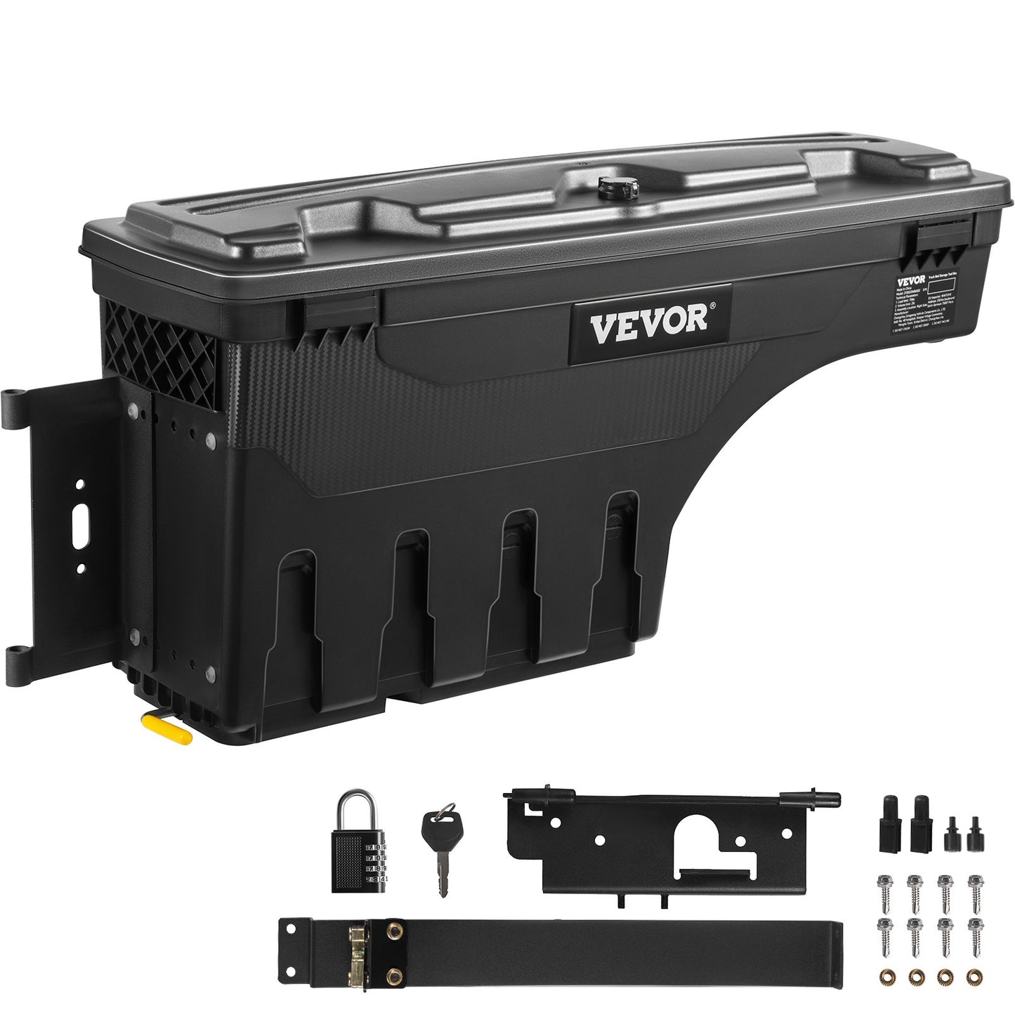 Aufbewahrungsbox für die Ladefläche, verschließbarer Deckel, wasserdichter ABS-Radkasten-Werkzeugkasten 6,6 Gal/20 L mit Passwort-Vorhängeschloss, kompatibel mit Dodge Ram 1500 2019-2021, Fahrerseite, Schwarz