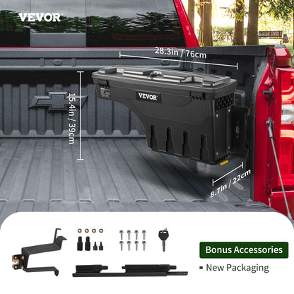 Truck Bed Storage Box, Lockable Lid, Waterproof ABS Wheel Well Tool Box 6.6 Gal/20 L, Compatible with Chevrolet Silverado 1500 GMC Sierra 1500 2019-2021, Passenger Side, Black