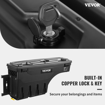Truck Bed Storage Box, Låsbart lock, Vattentät ABS Wheel Well Verktygslåda 6,6 Gal/20 L, Kompatibel med Chevrolet Silverado 1500 GMC Sierra 1500 2019-2021, Förarsida, Svart