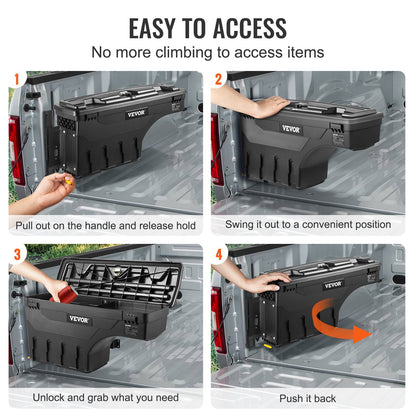 Truck Bed Storage Box, Låsbart lock, Vattentät ABS Wheel Well Verktygslåda 6,6 Gal/20 L, Kompatibel med Chevrolet Silverado 1500 GMC Sierra 1500 2019-2021, Förarsida, Svart