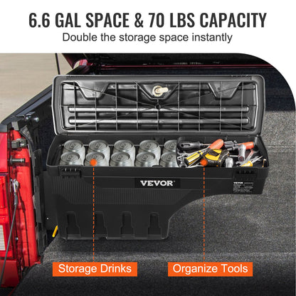 Truck Bed Storage Box, Låsbart lock, Vattentät ABS Wheel Well Verktygslåda 6,6 Gal/20 L, Kompatibel med Chevrolet Silverado 1500 GMC Sierra 1500 2019-2021, Förarsida, Svart