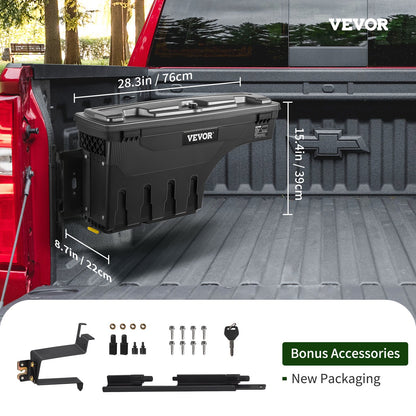 Truck Bed Storage Box, Låsbart lock, Vattentät ABS Wheel Well Verktygslåda 6,6 Gal/20 L, Kompatibel med Chevrolet Silverado 1500 GMC Sierra 1500 2019-2021, Förarsida, Svart