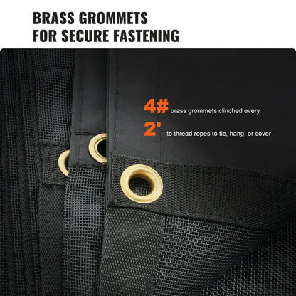 Dump Truck Mesh Tarp, 5 x 14 ft., PVC Coated Black, Heavy Duty Cover with 5.5" 18 oz Double Pocket, Brass Grommets, Reinforced Double Needle Stitch Fabric Fits Manual or Electric Dumper System