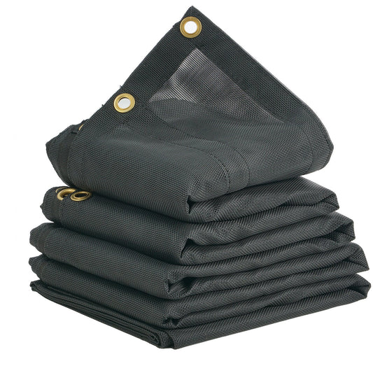Dump Truck Mesh Tarp, 5 x 14 fot, PVC-belagd svart, kraftigt skydd med 5,5" 18 oz dubbelficka, mässingshylsor, förstärkt dubbelnålssömsväv passar manuellt eller elektriskt dumpersystem