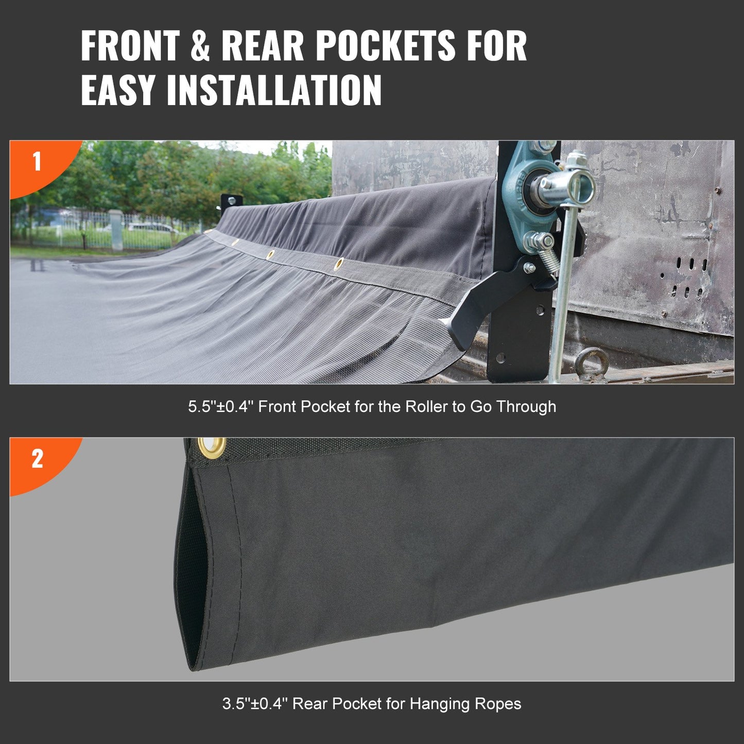Dump Truck Mesh Tarp, 8 x 18 ft, PVC-belagd svart kraftigt skydd med 5,5" 18 oz dubbelficka, mässingshylsor, förstärkt dubbelnålssömsväv passar manuellt eller elektriskt dumpersystem