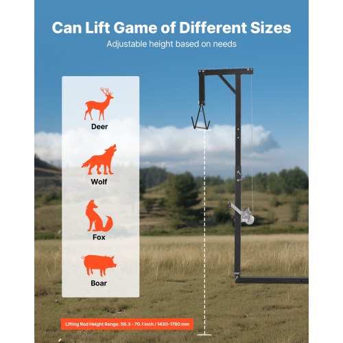 lastbilshitch viltlyft, 300 lbs lastkapacitet, jakthjortlyft med 2-tums mottagare, 360-graders svängbar axel och justerbar höjd, inkluderar gambrelvinsch för flåing och rengöring av vilt |  EU