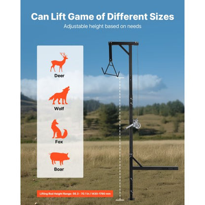 lastbilshitch viltlyft, 180 kg lastkapacitet, jakthjortlyft med 5 cm mottagare, 360 graders svängbar axel och justerbar höjd, inkluderar gambrelvinsch för flåing och rengöring av vilt |  EU