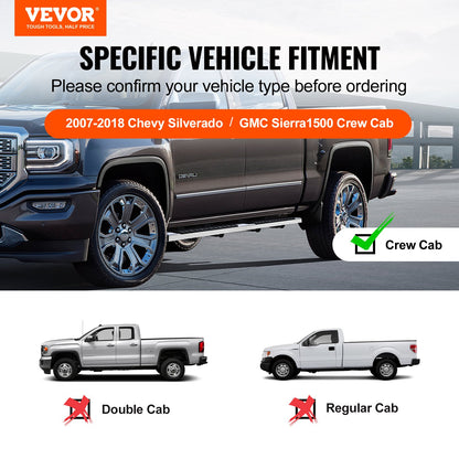 Löpbrädor, 6" stegstänger kompatibla med 2007-2018 Chevy Silverado/GMC Sierra 1500 Crew Cab/2019 2500HD 3500HD 1500 LD, 201 sidosteg i rostfritt stål Nerf-stänger, 500LBS kapacitet, 2 st.
