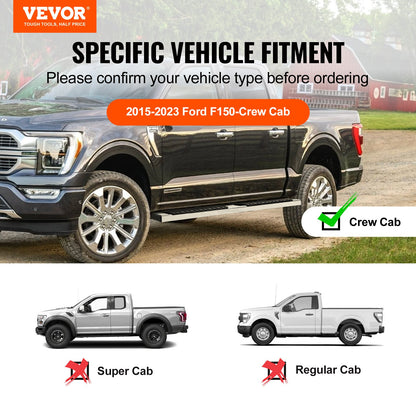 Löpbrädor, 6" stegstänger kompatibla med 2015-2023 Ford F150-Crew Cab/2017-2023 Ford F-250 F-350 Super Duty Crew Cab, 201 rostfria sidosteg Nerf-stänger, 500 LBS kapacitet, 2 delar