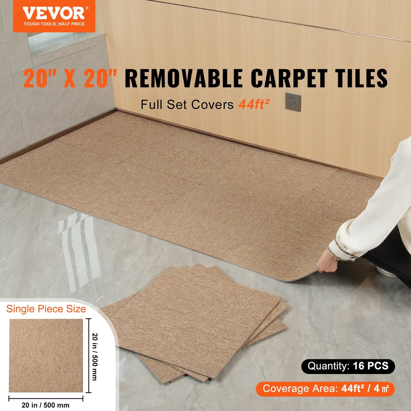 Wiederverwendbare Teppichfliesen, 50,8 x 50,8 cm, mit Polsterung, weich gepolsterte Teppichfliesen, einfache Installation zum Selbermachen für Schlafzimmer, Wohnzimmer, drinnen und draußen (16 Fliesen, dunkelbraun)
