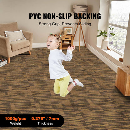Carpet Tiles Reusable, 20" x 20" Carpet Tiles with Padding Attached, Soft Padded Carpet Tiles, Easy Install DIY for Living Room Bedroom (12 Tiles, Mixed Brown)