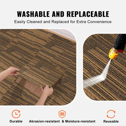 Carpet Tiles Reusable, 20" x 20" Carpet Tiles with Padding Attached, Soft Padded Carpet Tiles, Easy Install DIY for Living Room Bedroom (12 Tiles, Mixed Brown)