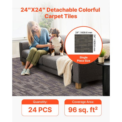 Mattplattor Återanvändbara 610x610 mm, 24 ST Modulär Matta Fyrkantig Matta, Kommersiell Golv Mjuk Vaddering För Sömlöst Överdrag 8,9㎡, Enkelt Gör-det-själv-Ersättning För Vardagsrum Sovrum Inomhus, Grå & Brun |  EU