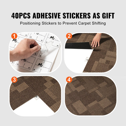 Carpet Tiles Reusable, 24" x 24" Carpet Tiles with Padding Attached, Soft Padded Carpet Tiles, Easy Install DIY for Living Room Bedroom (24 Tiles, Mixed Brown)
