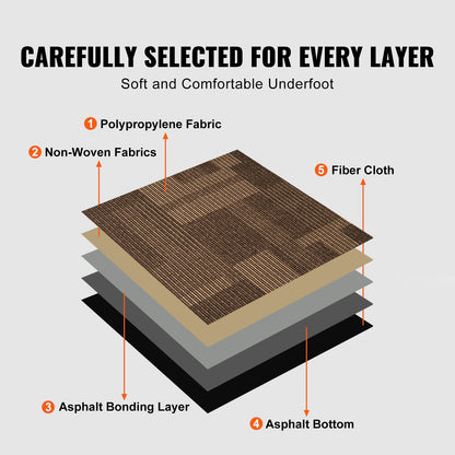 Carpet Tiles Reusable, 24" x 24" Carpet Tiles with Padding Attached, Soft Padded Carpet Tiles, Easy Install DIY for Living Room Bedroom (24 Tiles, Mixed Brown)