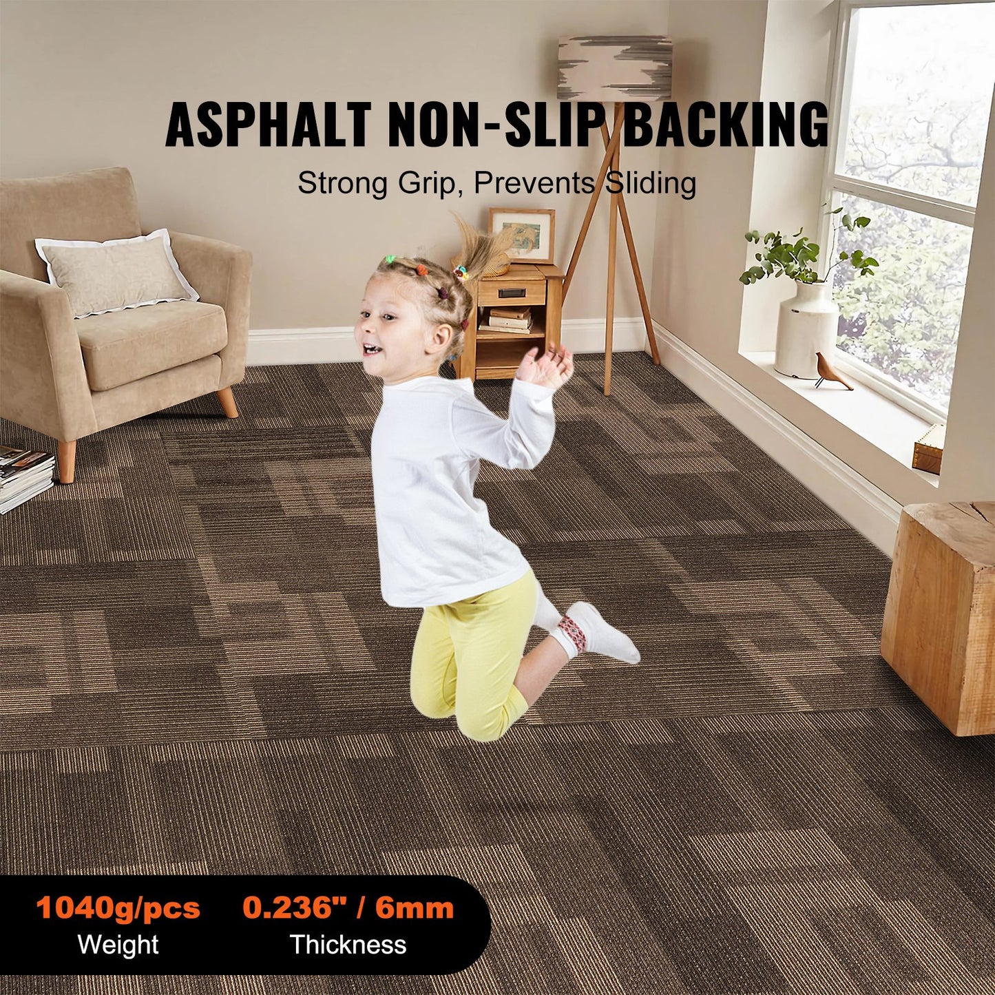 Carpet Tiles Reusable, 24" x 24" Carpet Tiles with Padding Attached, Soft Padded Carpet Tiles, Easy Install DIY for Living Room Bedroom (24 Tiles, Mixed Brown)