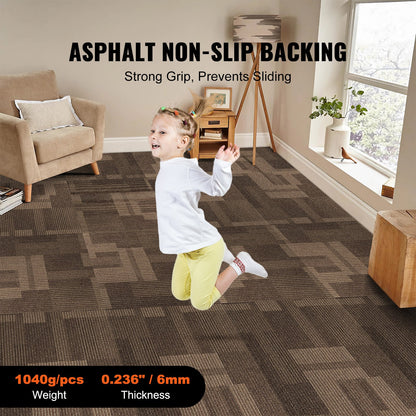 Carpet Tiles Reusable, 24" x 24" Carpet Tiles with Padding Attached, Soft Padded Carpet Tiles, Easy Install DIY for Living Room Bedroom (24 Tiles, Mixed Brown)