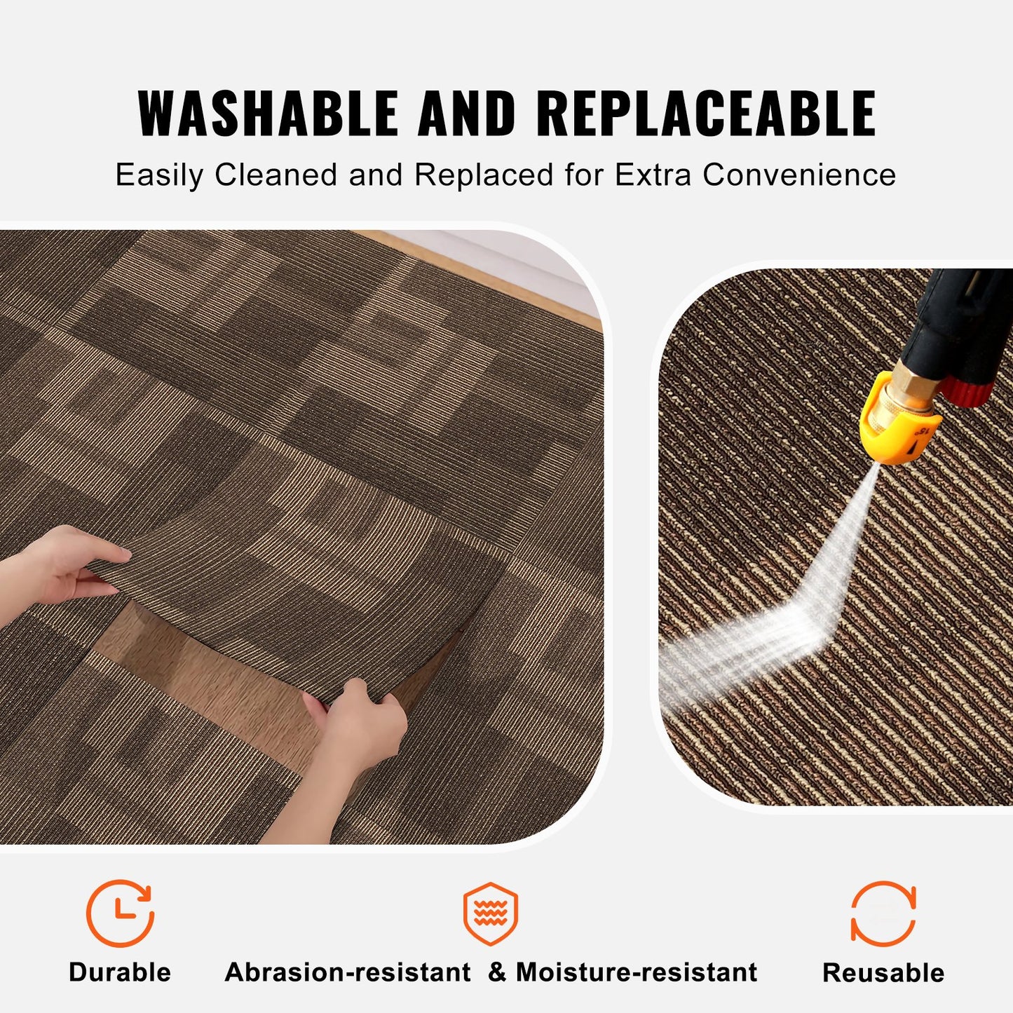 Carpet Tiles Reusable, 24" x 24" Carpet Tiles with Padding Attached, Soft Padded Carpet Tiles, Easy Install DIY for Living Room Bedroom (24 Tiles, Mixed Brown)
