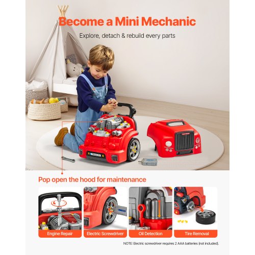 Motor Toy Kids Mechanic Car Repair Set with Removable Parts Red | EU