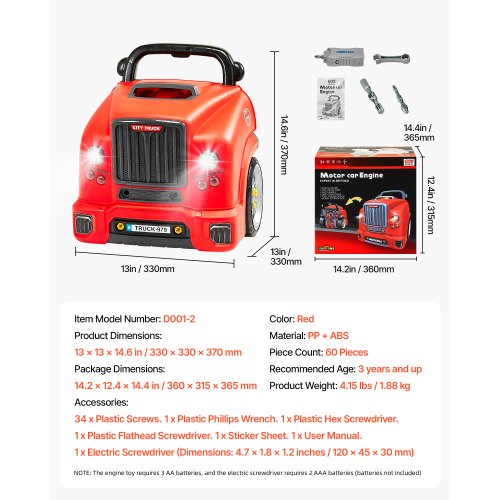 Motor Toy Kids Mechanic Car Repair Set with Removable Parts Red | EU