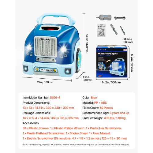 Motor Toy Kids Mechanic Car Repair Set with Removable Parts Blue | EU