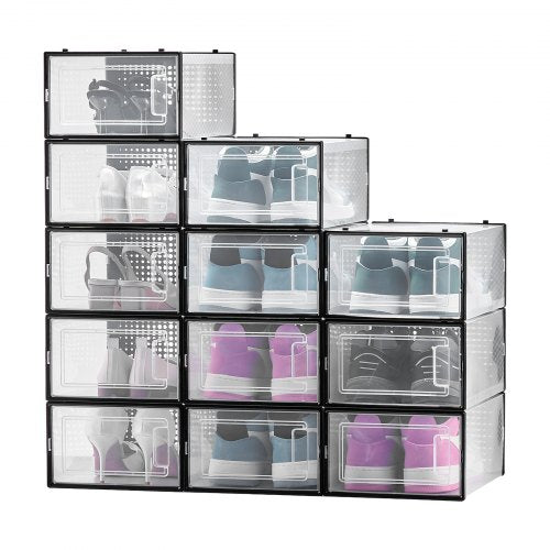 Skoförvaringslådor 12-pack Stapelbara förvaringsorganisatörer US-storlek 11 Svart
