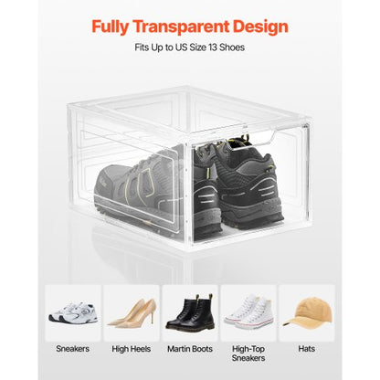 Skoförvaringslådor 6 st Stapelbara Skokartonger US Storlek 13 Transparent Vita