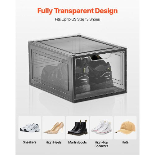 Skoförvaringslådor 6 st Stapelbara Skokartonger US Storlek 13 Transparenta Svarta