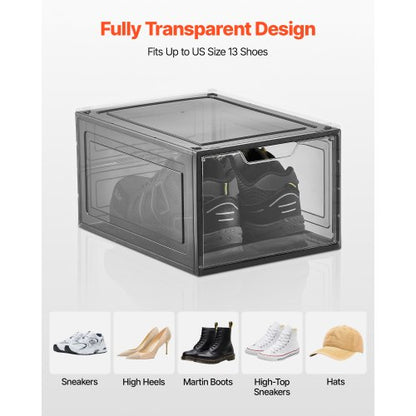 Skoförvaringslådor 6 st Stapelbara Skokartonger US Storlek 13 Transparenta Svarta