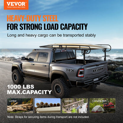 Truck Rack Pickup Ladder Rack 1000lbs Capacity 43.3"-63" Width for Lumber