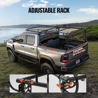 Truck Rack Pickup Ladder Rack 1000lbs Capacity 43.3"-63" Width for Lumber