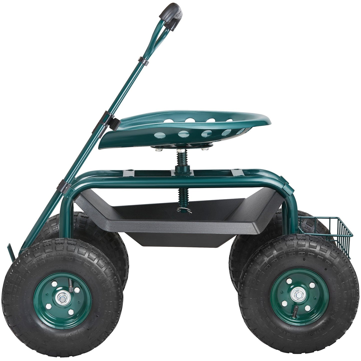 Garden Cart Rolling Work Seat with Wheels, Garden Stool for Planting, 360 Degree Swivel Seat, Cart Scooter with Steering Handle and Tool Tray, Used for Patio, Garden and Outdoors, Green