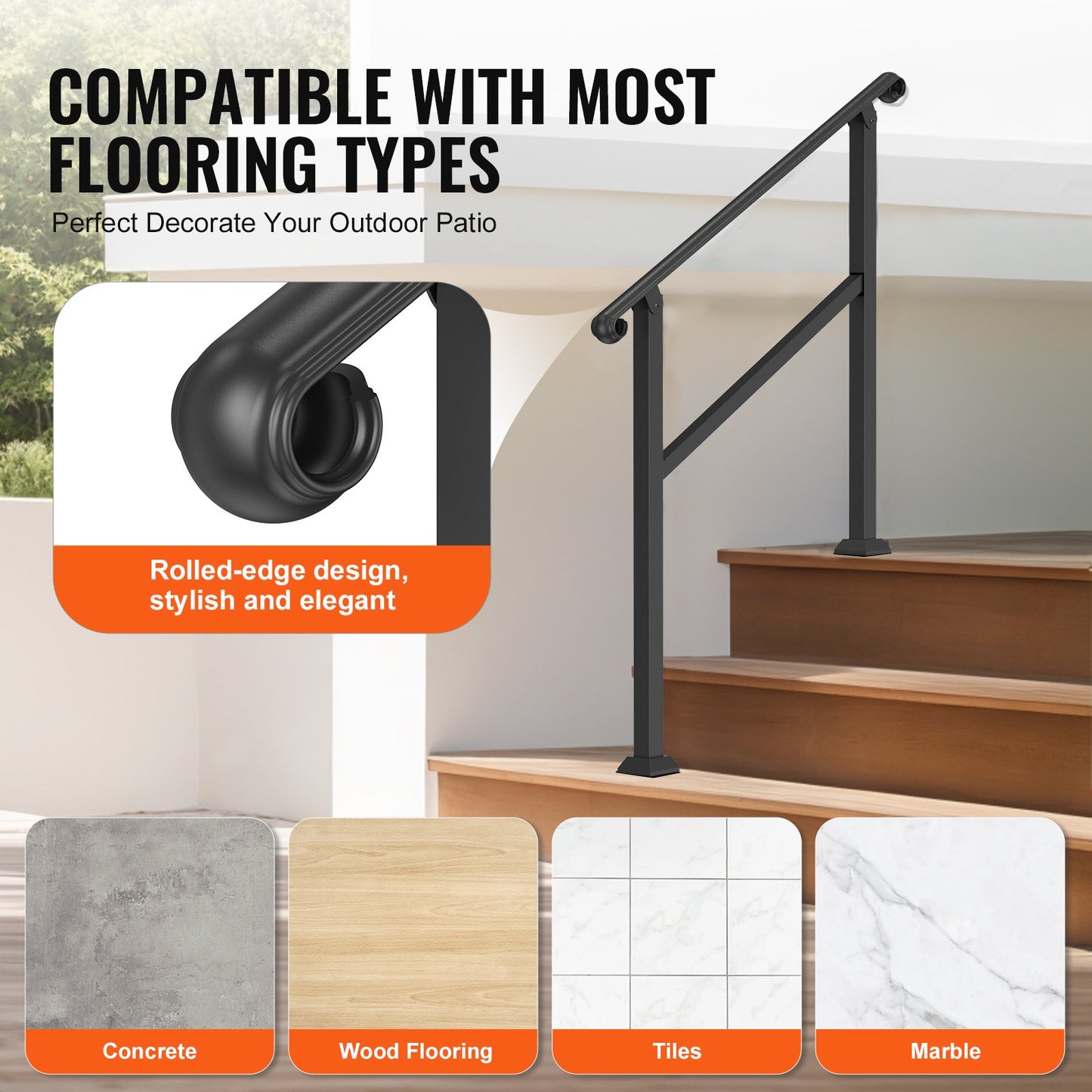 2-3 Step Handrails for Outdoor Stairs for Seniors Porch Deck Post