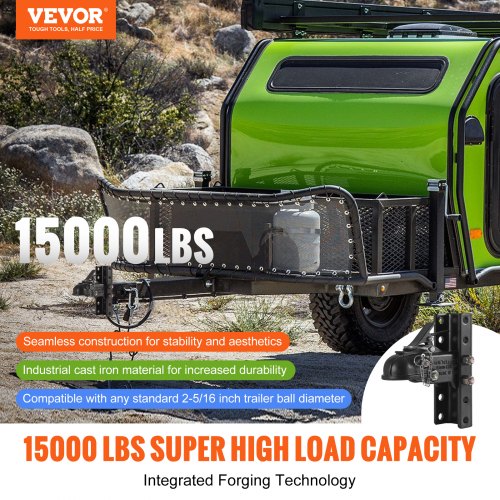 justerbar släpvagnskoppling och 5-positions kanalfästesats, 2-5/16" dragkula, 15 000 lbs kapacitet, kraftigt gjuten kanalmonterad koppling, för bogsering av husbil, pickup, SUV, svart beläggning |  EU