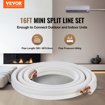 Mini Split Line Set 6,4x12,7mm x4876,8mm Kopparslang AC med anslutningskabel