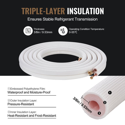 Mini Split Line Set 6,4x12,7 x7620mm Kupferschlauch AC mit Anschlusskabel