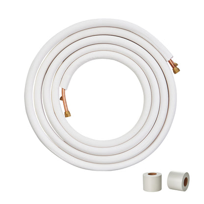 7620 mm Mini Split Line Set, 9,5 & 15,9 mm OD kopparrör och trippelskiktsisolering, för Mini Split Air Conditioning Köldmedium eller Värmepumputrustning & VVS med omslagsremsor.