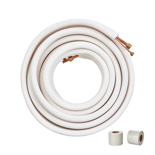 15240 mm Mini Split Line Set, 6,4 & 12,7 mm OD kopparrör och trippelskiktsisolering, för Mini Split Air Conditioning Köldmedium eller Värmepumputrustning & VVS med omslagsremsor.