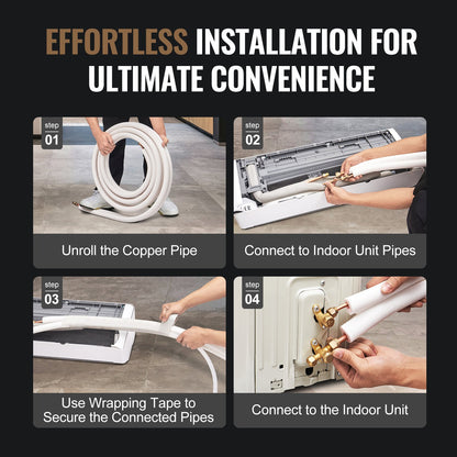15240mm Mini Split Line Set, 9.5 &amp; 15.9mm OD Copper Pipe and Triple Layer Insulation, for Mini Split Air Conditioning Refrigerant or Heat Pump Equipment &amp; HVAC with Wrapping Strips.