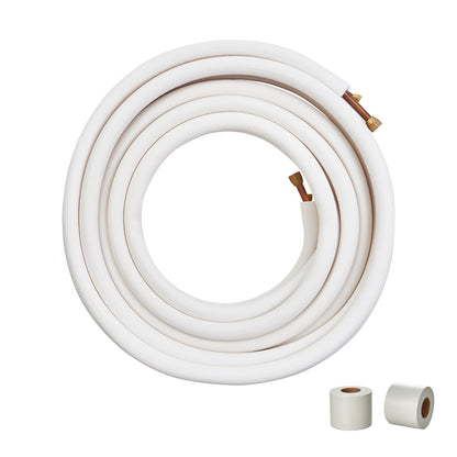15240mm Mini Split Line Set, 9.5 &amp; 15.9mm OD Copper Pipe and Triple Layer Insulation, for Mini Split Air Conditioning Refrigerant or Heat Pump Equipment &amp; HVAC with Wrapping Strips.