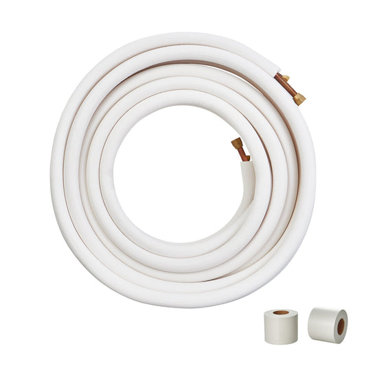 15240mm Mini Split Line Set, 9.5 &amp; 15.9mm OD Copper Pipe and Triple Layer Insulation, for Mini Split Air Conditioning Refrigerant or Heat Pump Equipment &amp; HVAC with Wrapping Strips.