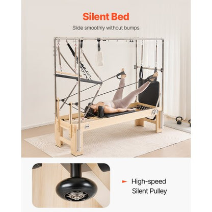 Pilates Reformer Wooden Pilates Machine Home Gym Exercise Equipment | EU