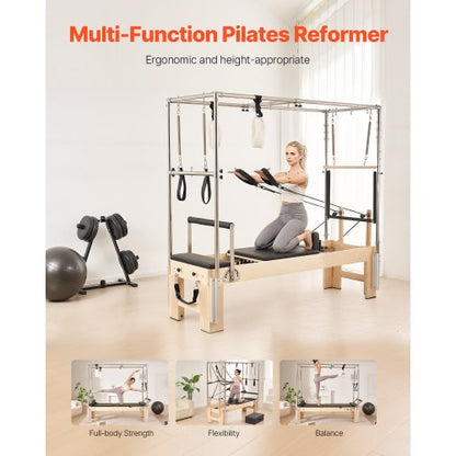 Pilates Reformer Wooden Pilates Machine Home Gym Exercise Equipment | EU