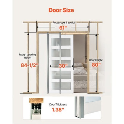 Skjutdörr i fickformat, 765 x 2035 mm, 5-liters enkel skjutdörr i frostat glas med beslag, robusta fickdörrar i massivt trä och MDF med vattentät yta för sovrum, kök, arbetsrum |  EU